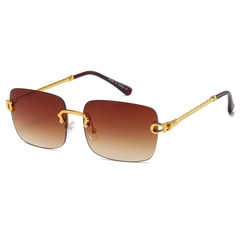 Men Sunglasses Fashion Square Gold Frame Brown Lens Hip Hop Street Wear Classic