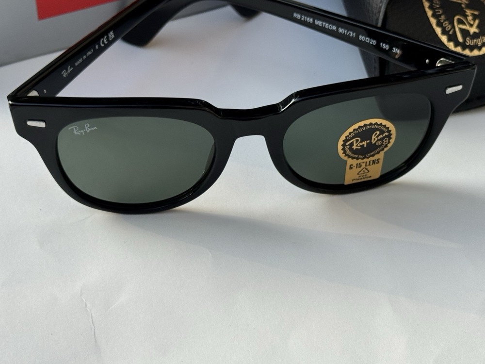 RayBan RB2168 90131 METEOR Polished Black G15 Green Sunglasses 50mm G2U