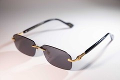 Gucci GG1221S 001 Gold-Black/Grey Rectangular Narrow Rimless Men’s Sunglasses