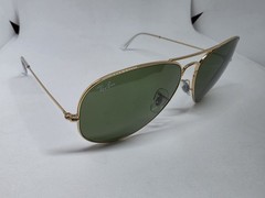RAY-BAN RB 3025 001 62MM LARGE METAL AVIATOR SUNGLASSES GOLD GREEN AUTHENTIC NEW