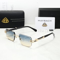 MAYBAC* Rimless Square Sunglasses Blue Gold Gradient Luxury Unisex +Case