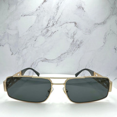 VERSACE Sunglasses New Gold Metal Rectangular Logo Retro Authentic Gray Lens