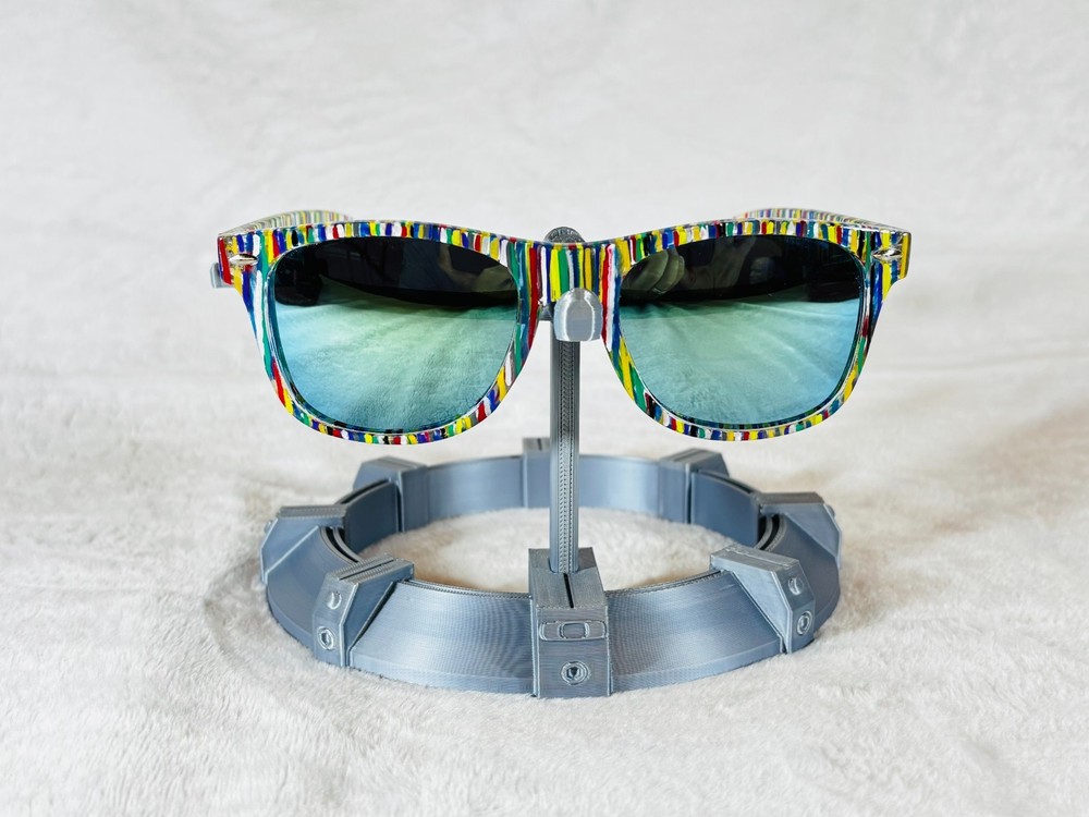 Custom PixelVivid Multicolor Solid Stripe Sunglasses with Blue Mirror Lenses