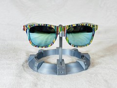 Custom PixelVivid Multicolor Solid Stripe Sunglasses with Blue Mirror Lenses