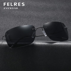 Metal Square Sports Polarized Rimless Sunglasses For Men Driving Retro Glasses