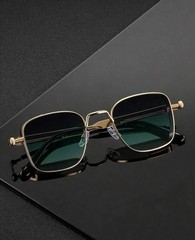 Men’s Square Sunglasses Gold Metal Frame Green Gradient Plastic Lenses