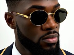 Mens Hip Hop 18k Gold Frame Oval Shape Clear Lens Wood Grain Retro Eye Glasses
