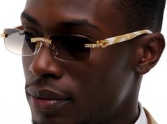 Eyewear Modern Designer Rectangle Retro Black Clear Lens Metal Luxury Woodgrain