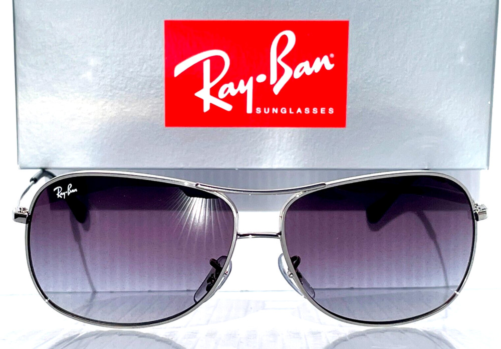 Ray Ban Polished Silver Pilot GRADIENT Grey To Blue Lens Sunglass RB 3267 003/8G