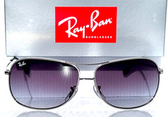 Ray Ban Polished Silver Pilot GRADIENT Grey To Blue Lens Sunglass RB 3267 003/8G