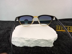Ray-Ban RB3016 Clubmaster Sunglasses, Black & Gold Frame, Blue Gradient G-15 Len