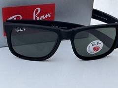 NEW Ray-Ban RB4165 622/55 JUSTIN Matte Black/Polarized Blue Mirror Sunglasses 54