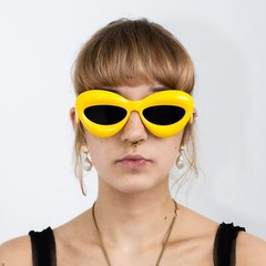 Y2K kiss kiss oversized sunglasses in caution yellow & black