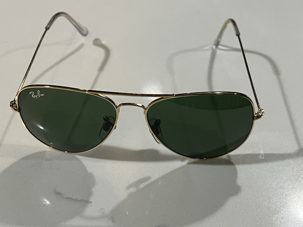Ray-Ban RB3026 Aviator Sunglasses Gold Metal Frame Green Tinted Glass 136mm