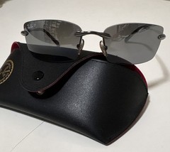 Ray-Ban Ladies Polarized Rimless Sunglasses Gray Glass Lenses Silver Metal Case