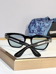 Chrome Hearts Black Square Sunglasses Blue Tint Lenses Silver Cross Detail