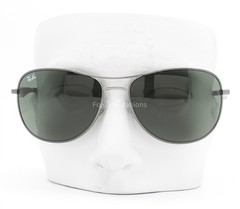 Ray-Ban Sunglasses RB 3519 004/71 Shiny Gunmetal Green Tinted Lens 59mm w/case