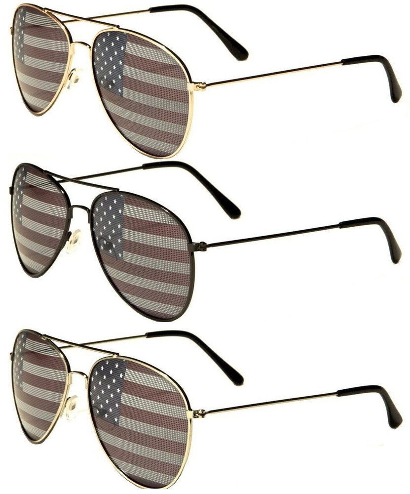 USA FLAG AVIATOR SUNGLASSES CLASSIC RETRO UNITED STATES PATRIOTIC AMERICAN VTG