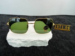 Ray-Ban RB1971 Square Sunglasses, Gold Frame, Solid Green G-15 Lens