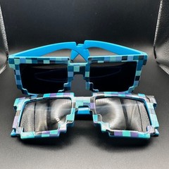 Minecraft Retro Y2K 80s Sunglasses Blue & Teal Checkerboard, 2 sizes
