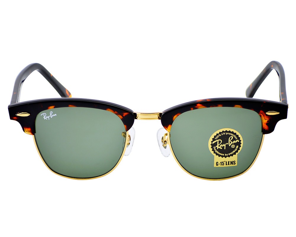 Ray-Ban Sunglasses RB3016 Clubmaster Classic Tortoise Frame Green Lenses 49mm
