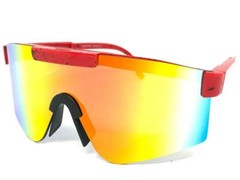 Oversize 80s RETRO SPORTY WRAP AROUND Style SUNGLASSES Large Red Frame Gold Lens