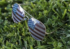 1-USA Glasses American Flag ,Aviator Sunglasses Patriotic, United States. SILVER