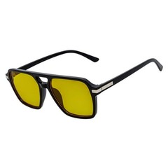LUCCA – Classic Flat Top Square Aviator Black Sunglasses Yellow Lens