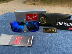 Ray-Ban RB2148 Shield Sunglasses Black & Gold Frame 52mm Blue Mirror Lens