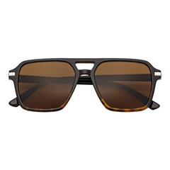 LUCCA – Classic Flat Top Square Aviator Black-Tortoise Sunglasses Brown Lens