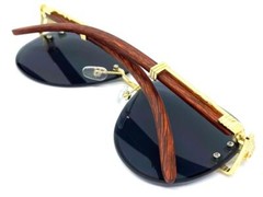 CLASSY Elegant Vintage Retro Hip Hop Style SUN GLASSES Gold Wood Frame Dark Lens