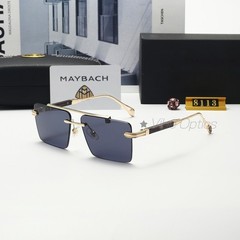 MAYBAC* Top Bar Rimless Sunglasses Light Blue Gradient Rectangular Wood +Case