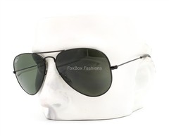 Ray-Ban Aviator Sunglasses RB3025 002/58 Shiny Black Polarized Green 58mm w/case