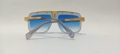 Cazal Sunglasses Crystal Translucent Gold Frame Blue Tinted Lens Unisex Eyewear