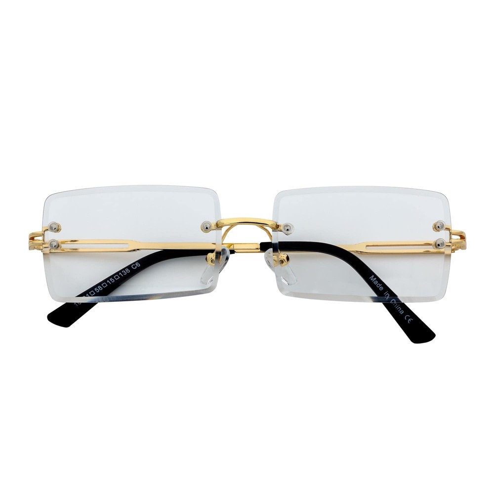 PREMIERE – Luxury 90s Small Metal Rimless Rectangle Glasses Gold Clear Lens