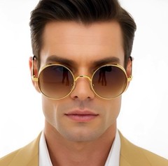 Men Women Sunglasses Classy Modern Round New Style Fashion Designer Gold Metal
