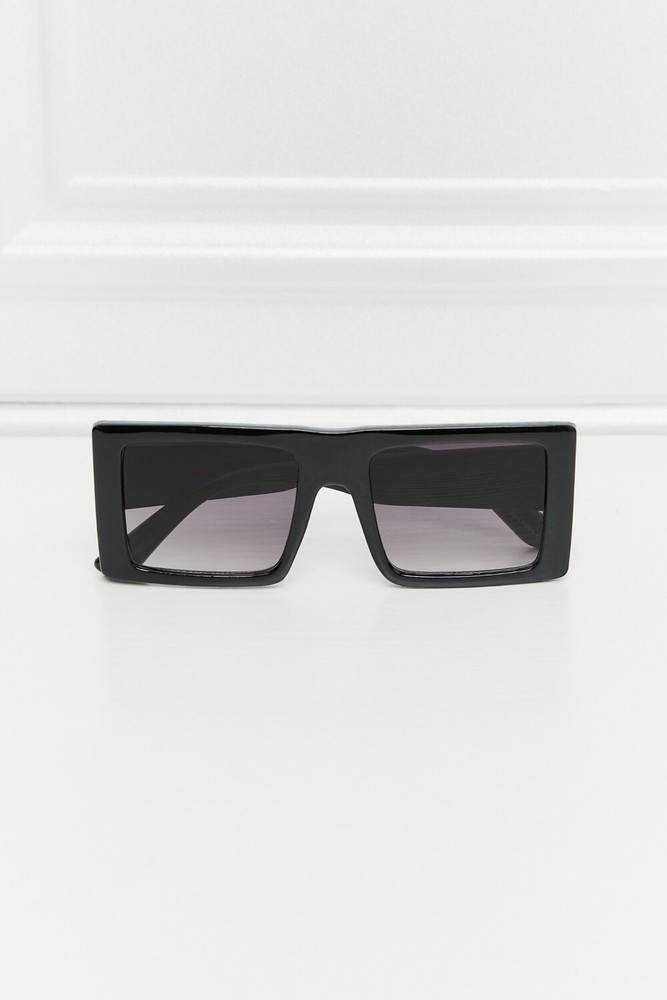 All Black Rectangular Polycarbonate Sunglasses