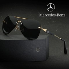 Polarized Mercedes Rimless Metal Aviator Sunglasses Gold Frame Smoke Lens MB22