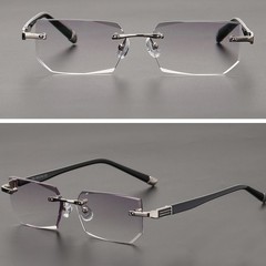 Mens Rimless Rectangular Sunglasses Clear Lens Eyewear Blue Light Retro Classy