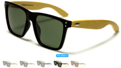 Polarized Square Retro Frame Sunglasses Wooden Bamboo Arms Temple Men Women 80s