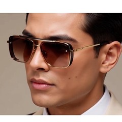 Square Pilot Sunglasses Men Designer Shades Gold Brown Lens UV Protect Modern