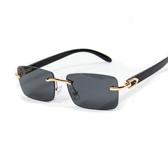 Black Tint Mens Rectangle Luxury Hip Hop Buffs Gold Frame Rimless Sunglasses