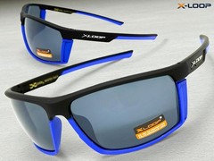 Men’s Sporty Biker Fishing Cycling Wrap SUN GLASSES Black & Blue Frame Dark Lens