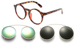 Round Clear Lens Glasses Retro 3 in 1 two Clip Ons Interchangable Flash Lenses