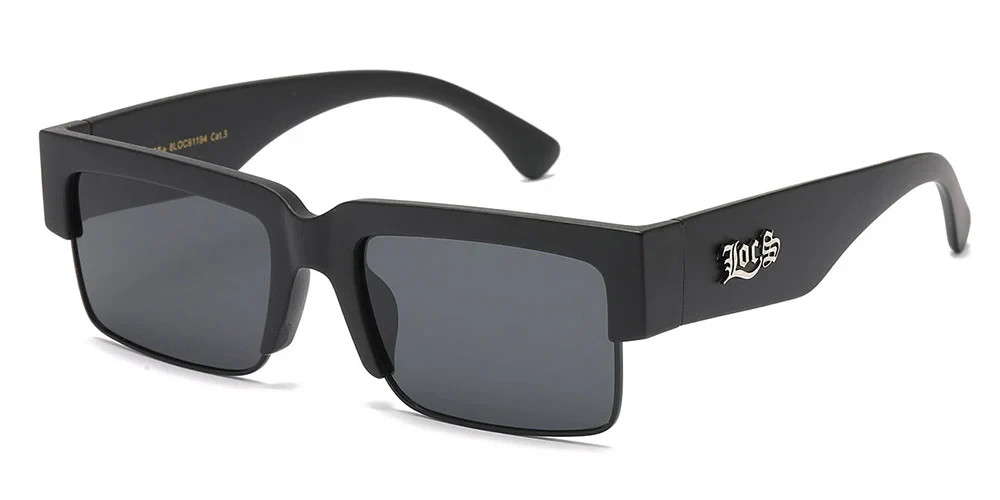LOCS Rectangular Lens Flat Top Semi-Rimless LOCS Logo Temple Sunglasses