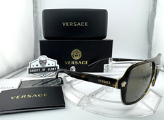 VERSACE VE 2199 12524T HAVANA DARK GREY GOLD SUNGLASSES 56MM AUTHENTIC $354 NEW