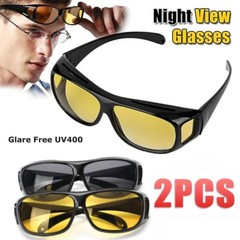 2 Pair HD Day Night Vision Glasses Driving Sports Wraparound Fit Over Sunglasses