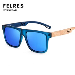 Men Square Polarized Wood Sunglasses Wooden Temple Outdoor Party Shade Glasses