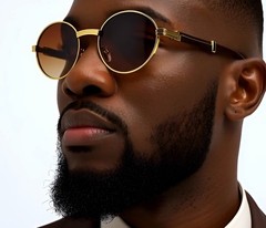 Mens Hip Hop 18k Gold Frame Oval Shape Clear Lens Wood Grain Retro Eye Glasses