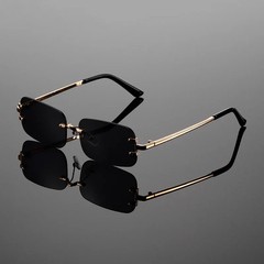Rimless Rectangle Sunglasses Men Women Vintage Gradient Trendy Design
